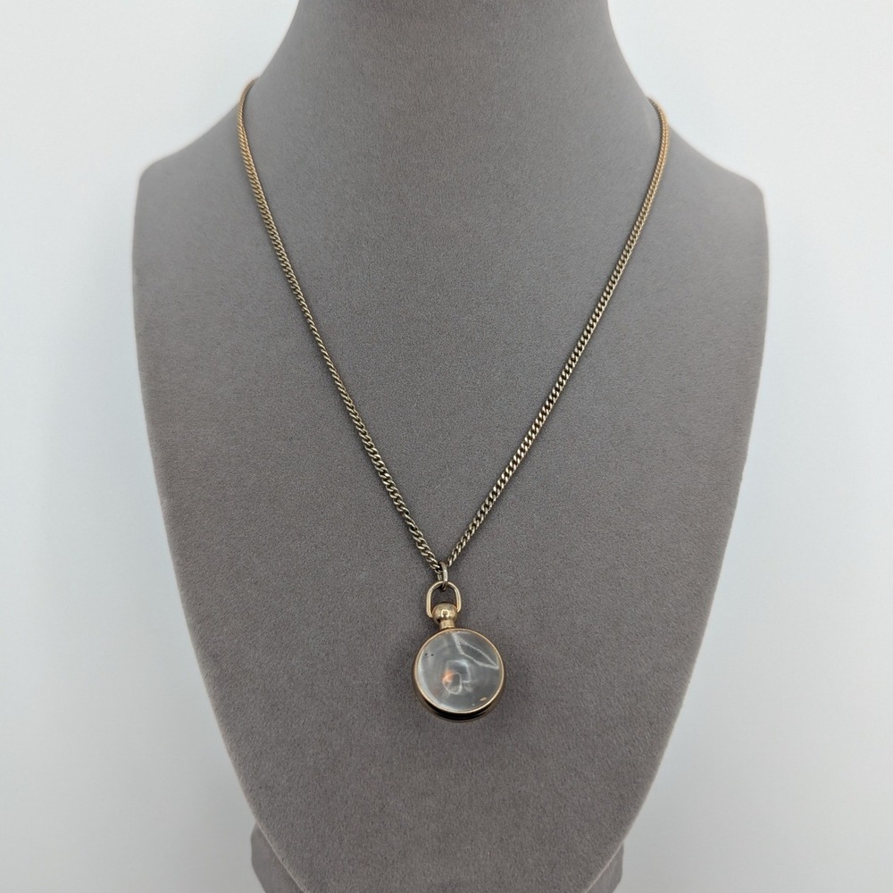 Vintage‎ Locket Necklace Clear Glass Globe Seed Charm Gold Tone Chain